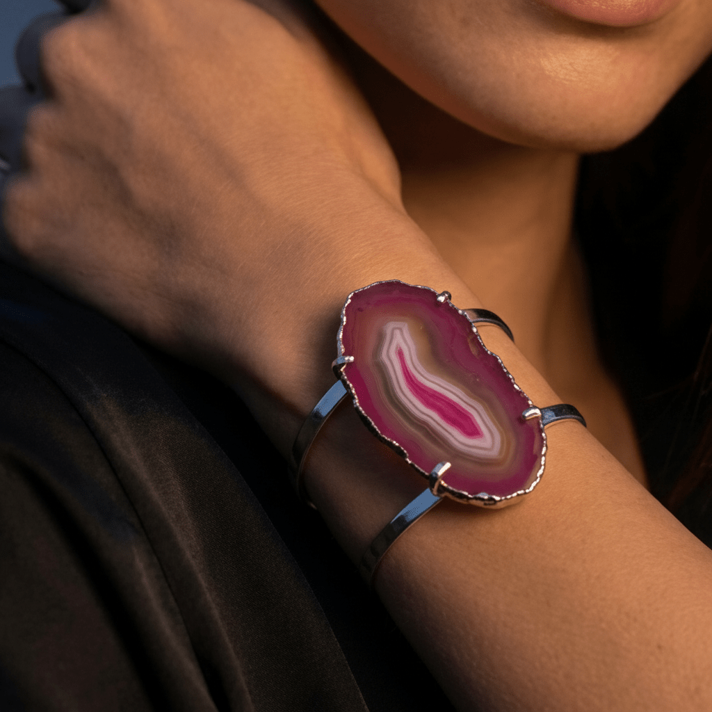 Bracelet with Pink Agate Geode